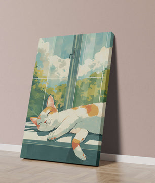 Peaceful Cat Napping by the Window with Sunlit Garden View - Mi tienda