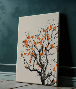 Elegant watercolor tree with vibrant orange fruit