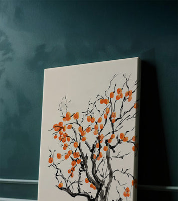 Elegant watercolor tree with vibrant orange fruit
