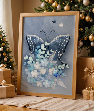 Floral and butterfly digital artwork in calming blue shades