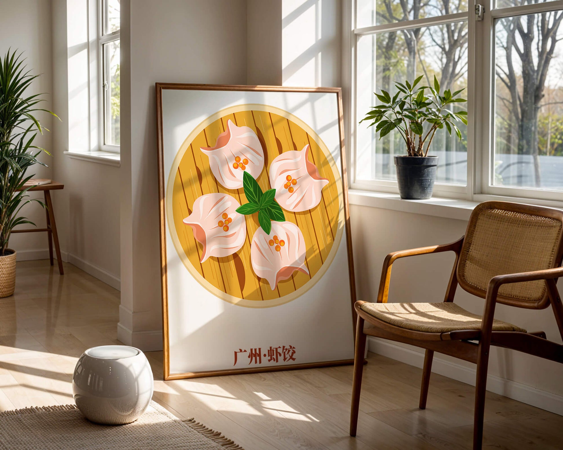 Illustration of traditional dim sum dish with vibrant colors