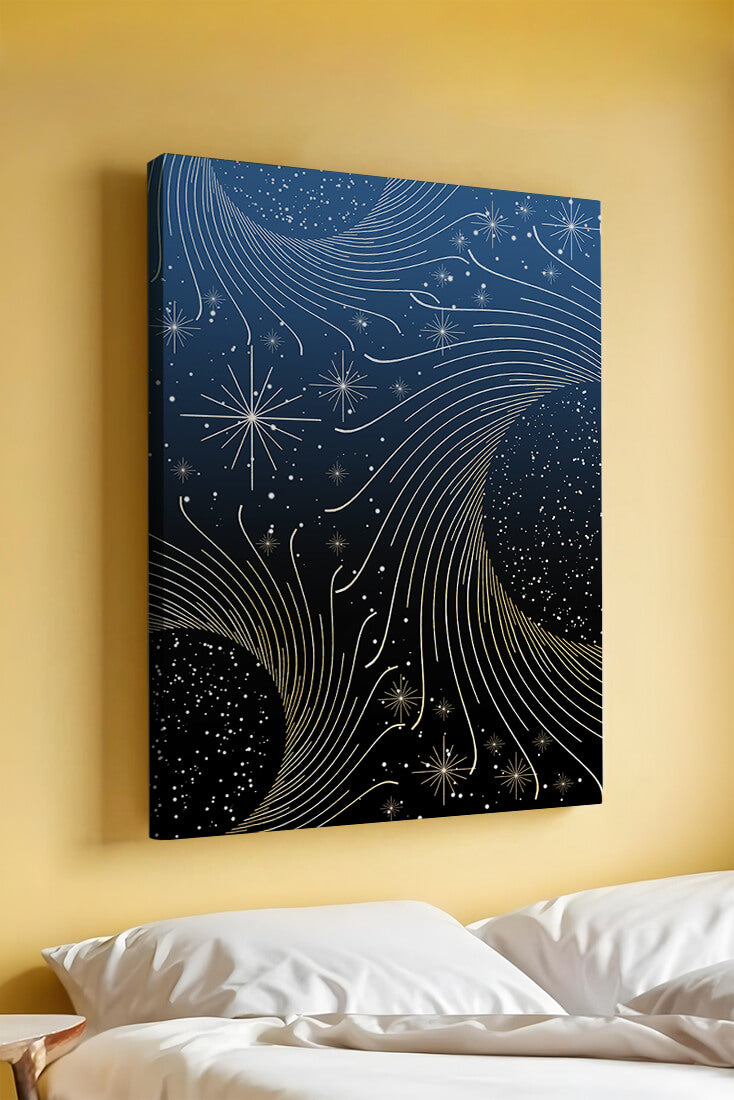 Elegant starry night with golden cosmic swirls