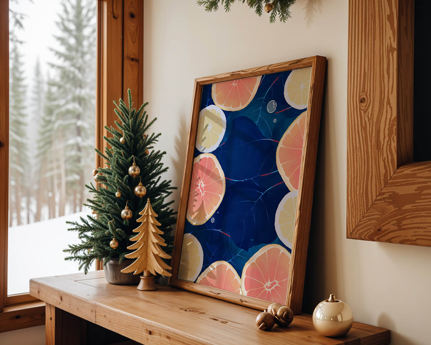 Frutas cítricas coloridas sobre fondo oscuro de hojas