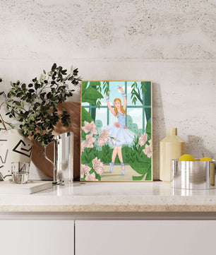 Elegant ballet dancer in a floral and botanical setting