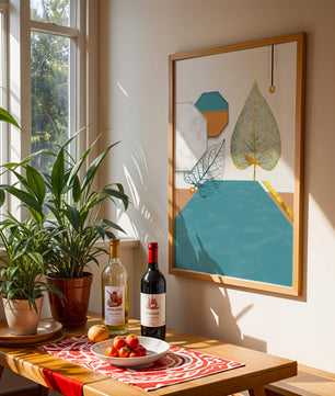 Artistic Composition with Geometric Shapes and Golden Leaf Detail - Mi tienda