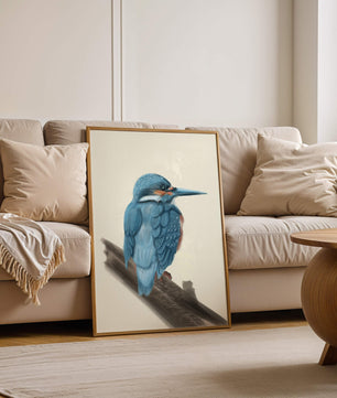 Illustration of a vibrant blue bird on a branch