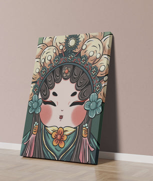 Ilustración encantadora de una muñeca china tradicional con tocado floral