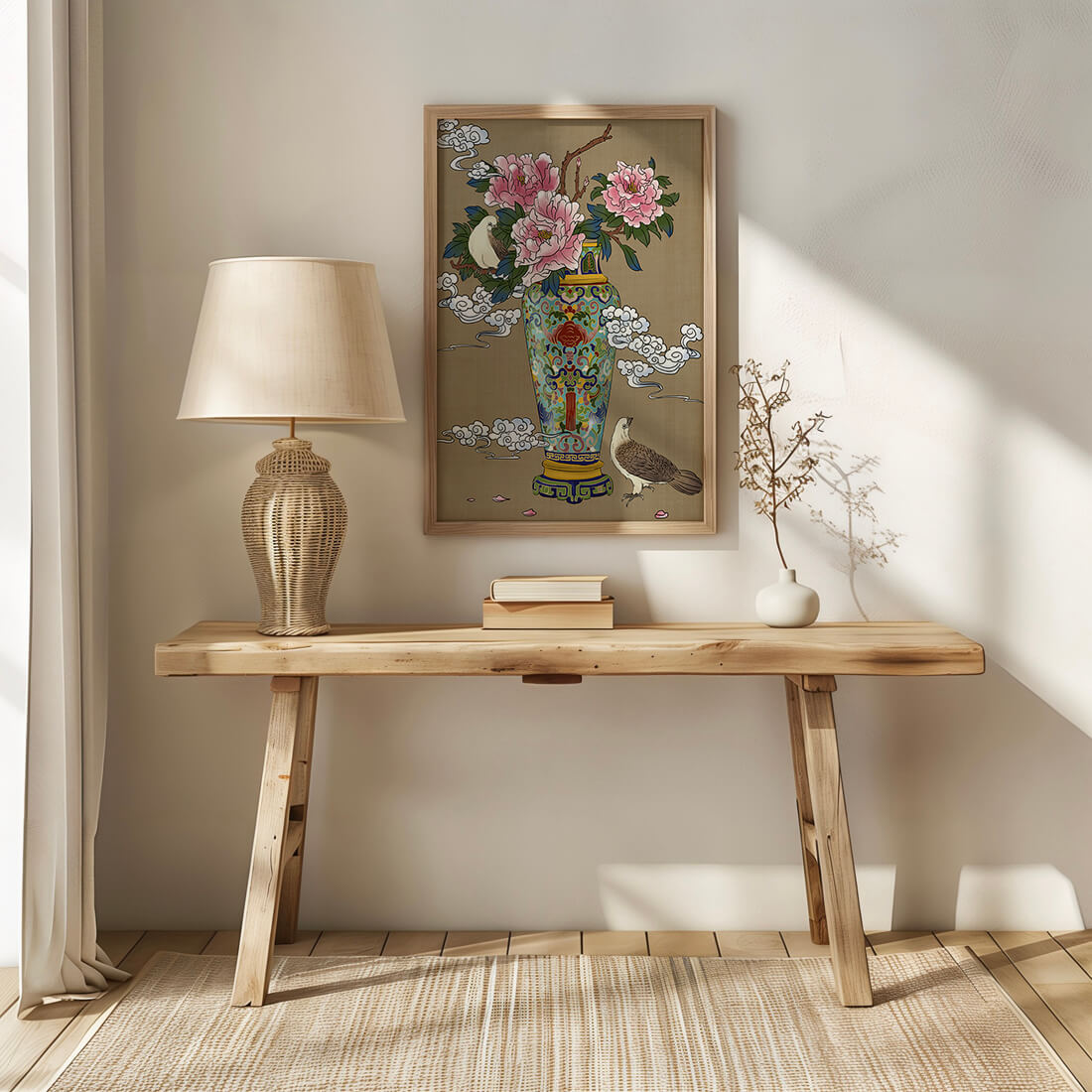 Elegant Asian Style Vase with Peonies and Birds