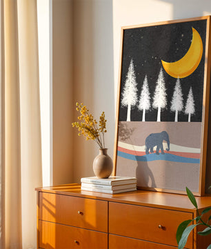 Serene Night Scene with Elephant Under Golden Moon in Forest - Mi tienda