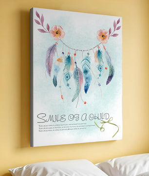 Whimsical dreamcatcher with feathers and flowers in a pastel watercolor style