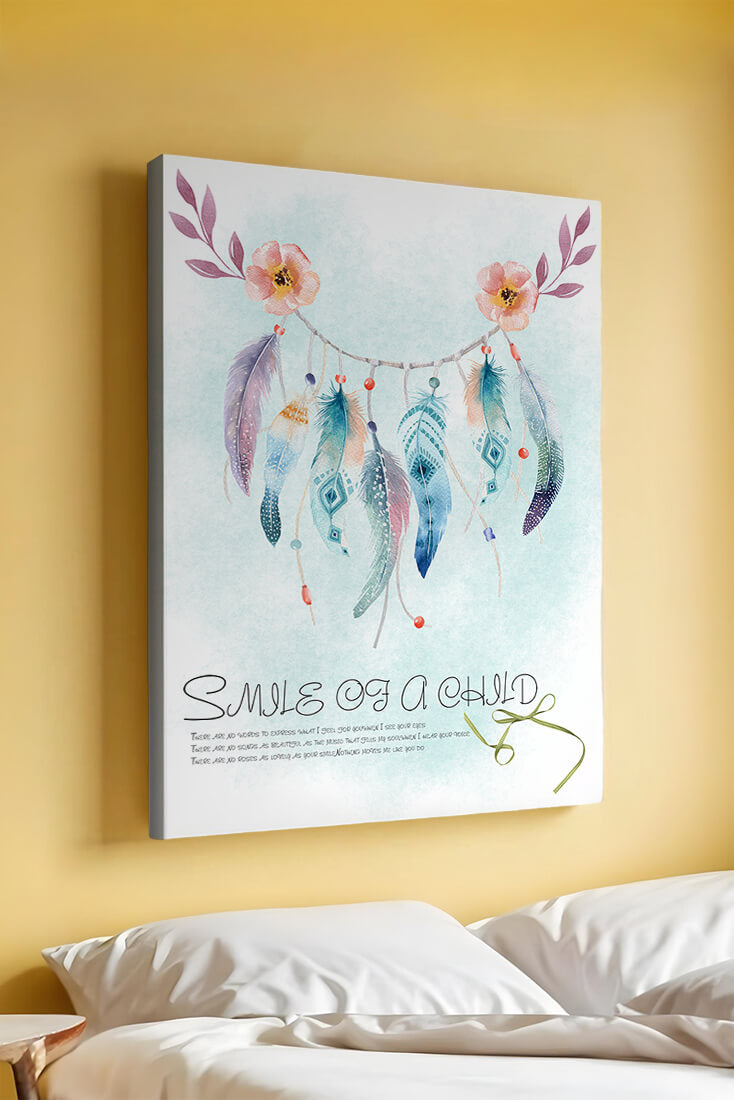 Whimsical dreamcatcher with feathers and flowers in a pastel watercolor style