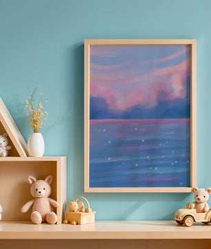 Verträumter Pastellhimmel, der sich in einer glitzernden Wasserlandschaft widerspiegelt 