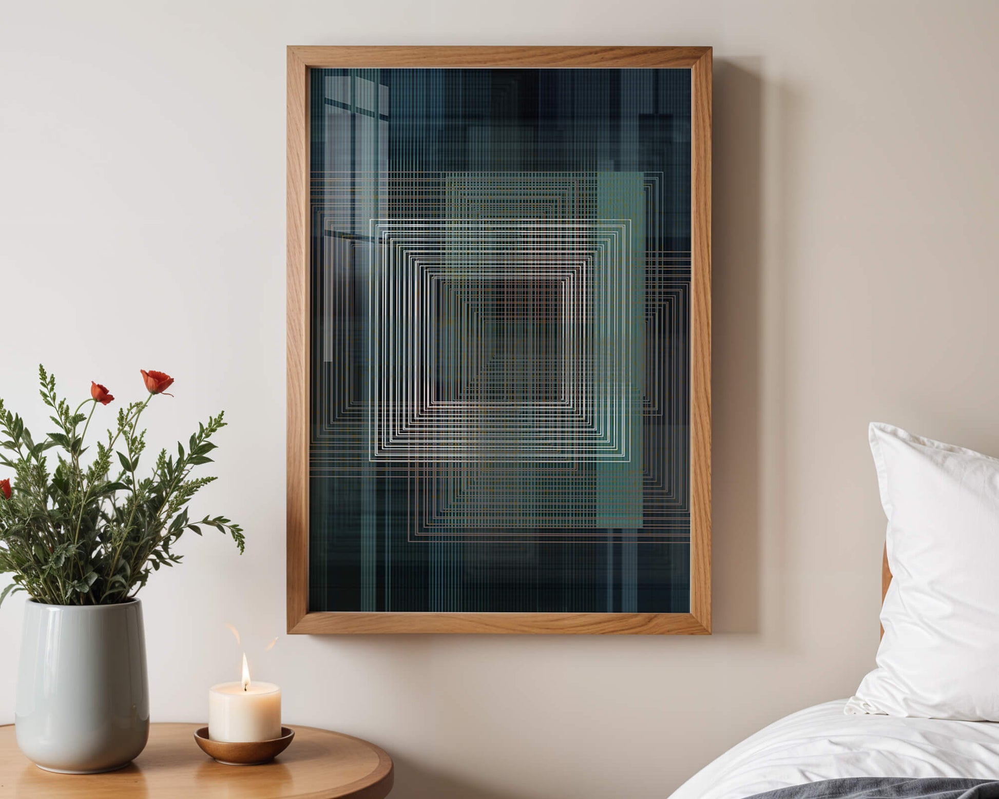 Art abstrait géométrique avec des carrés linéaires superposés