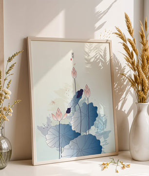 Lotus flower and dragonflies in elegant pastel illustration