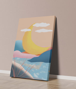 Abstract Landscape with Yellow Crescent and Pastel Colors
