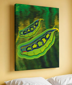 Ilustración abstracta de guisantes verdes coloridos con fondo vibrante