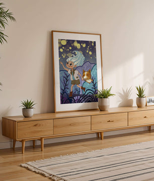 Whimsical Adventure in a Magical Night Sky Landscape