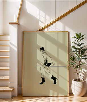 Schicke minimalistische Illustration einer sitzenden Frau in stylischen Stiefeln