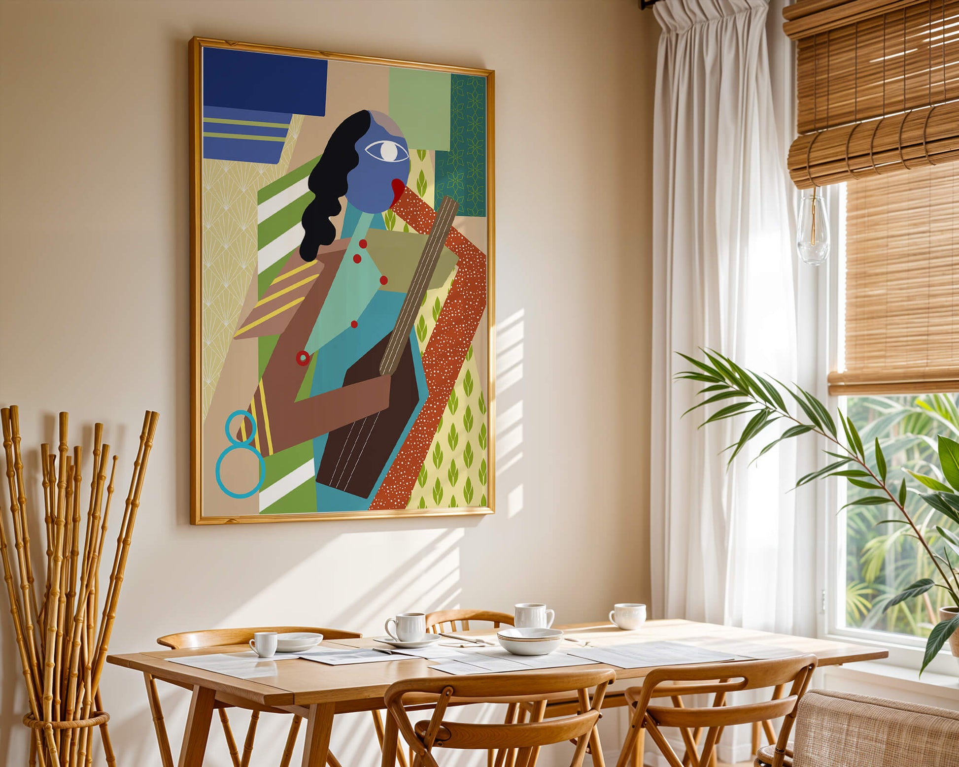 Colorful abstract geometric art with musical theme