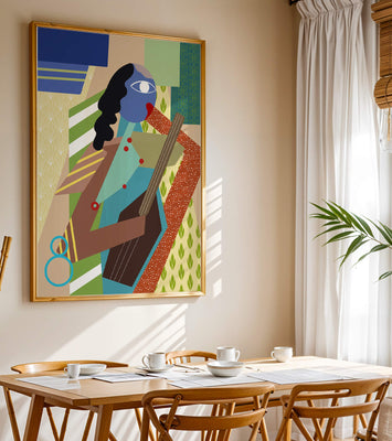 Colorful abstract geometric art with musical theme
