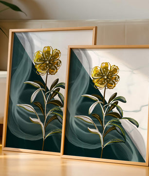 Elegant golden flower art with abstract background