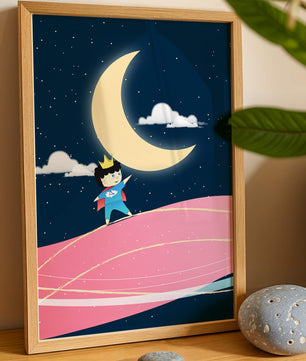 Little Prince Standing on Pink Planet under Starry Night Sky - Mi tienda