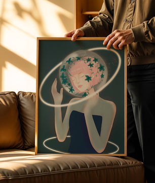 Portrait fantastique onirique avec une silhouette éthérée aux cheveux roses