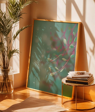 Diseño abstracto sereno con hojas pastel y fondo borroso