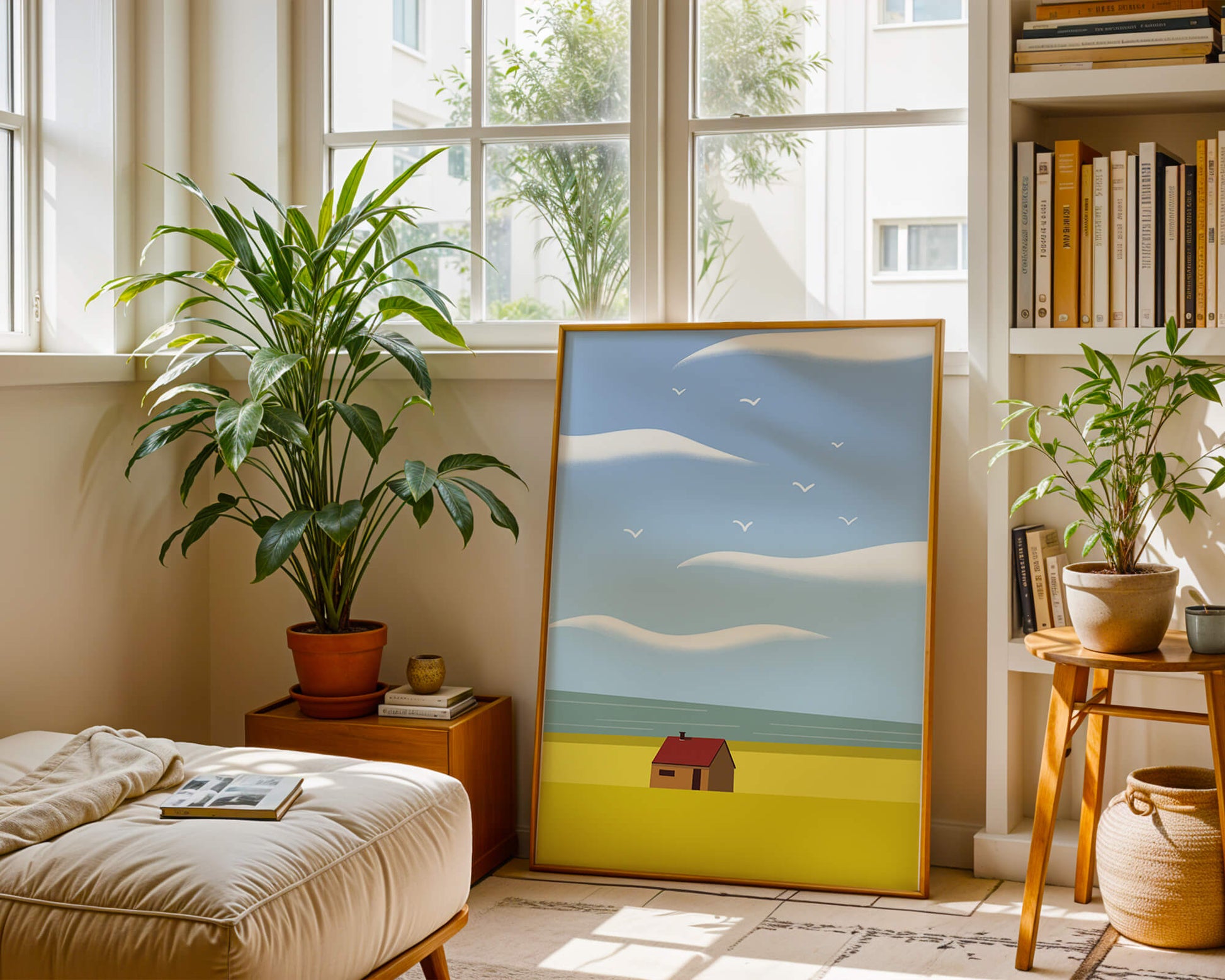 Minimalistic Landscape with House and Sky