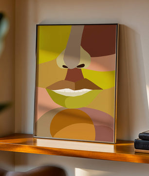 Retrato abstracto colorido con formas geométricas audaces