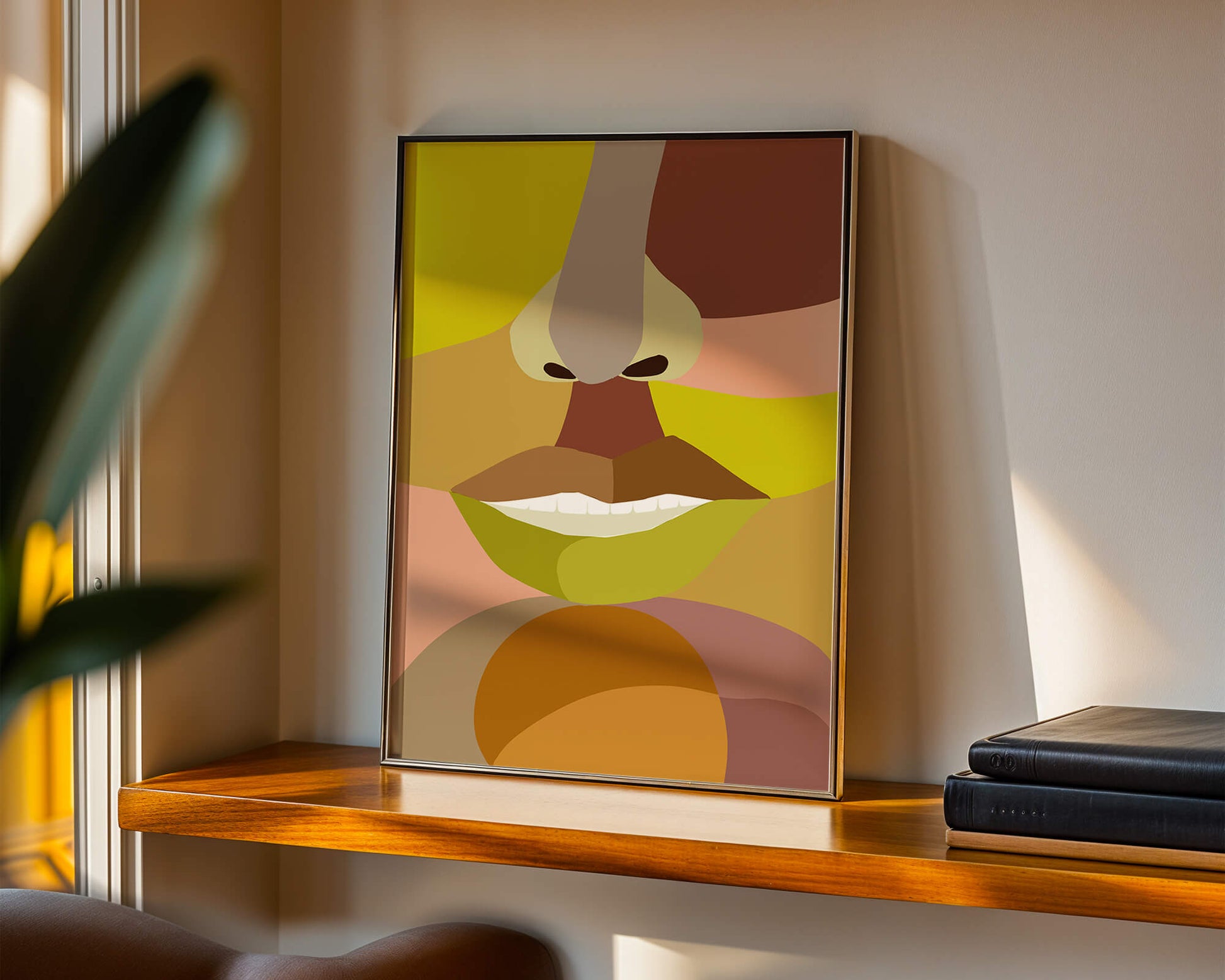 Retrato abstracto colorido con formas geométricas audaces
