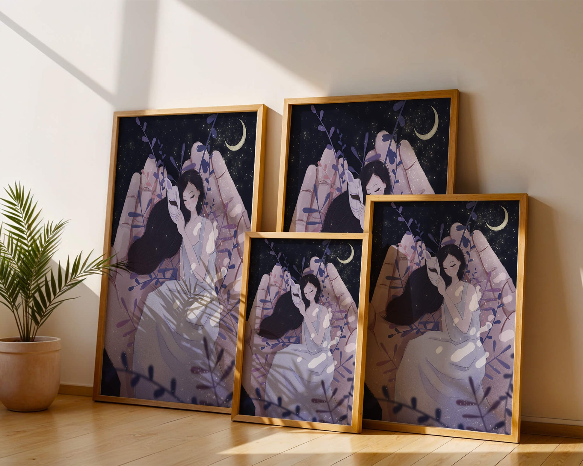 Un momento tierno bajo la luz de la luna con máscara y atmósfera onírica