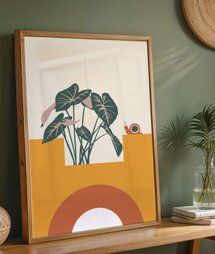 Abstract Botanical Art with Snail and Geometric Shapes - Mi tienda
