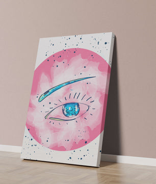 Abstract Eye Illustration with Pink Background and Blue Accents - Mi tienda