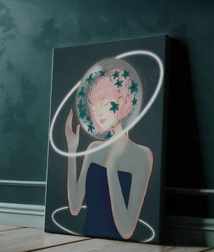 Portrait fantastique onirique avec une silhouette éthérée aux cheveux roses