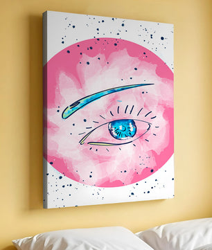 Abstract Eye Illustration with Pink Background and Blue Accents - Mi tienda