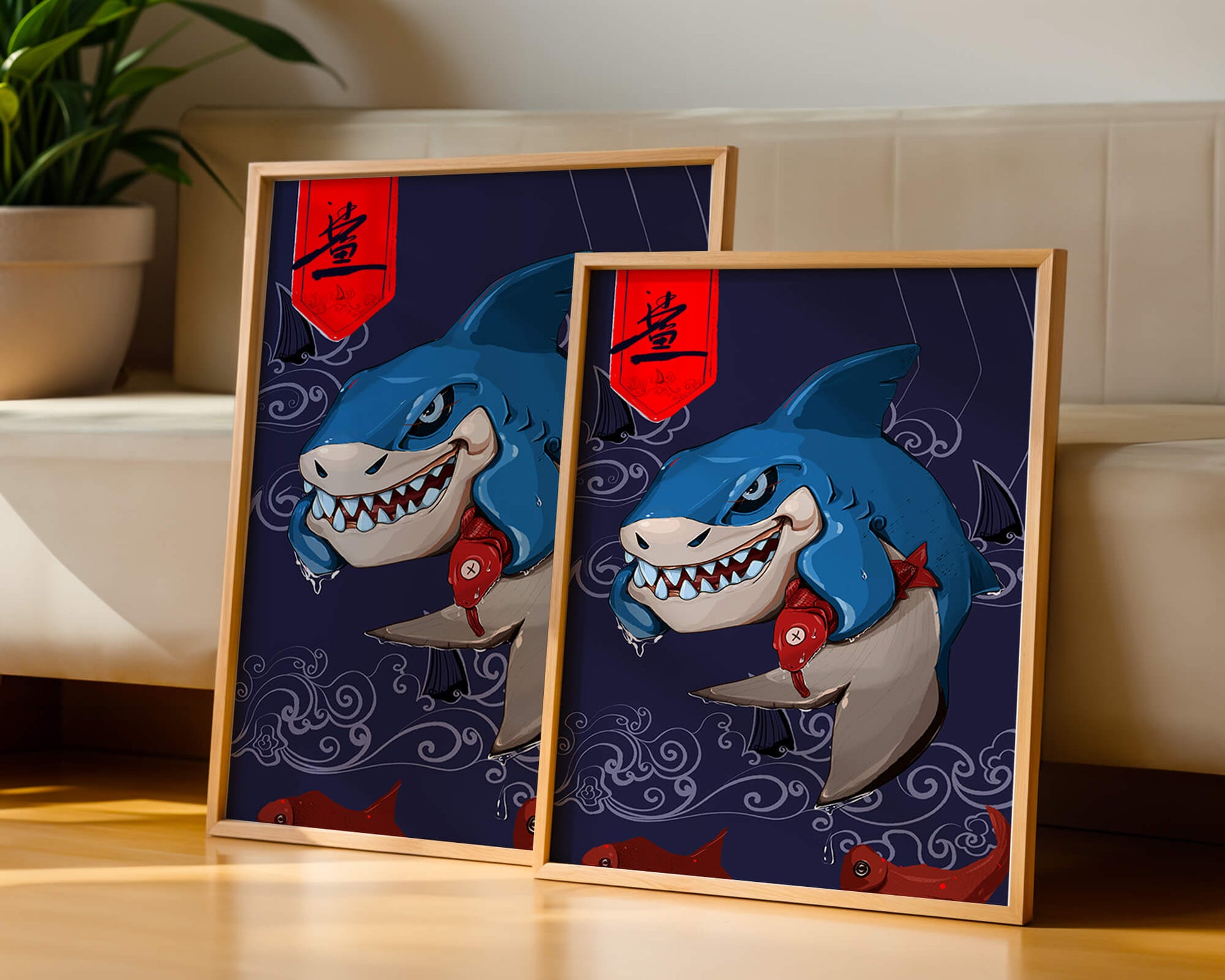Playful illustration of a cartoon shark with nautical elements
