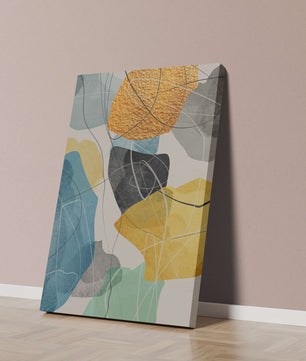 Abstrakte geometrische Kunst mit goldenen Akzenten und leuchtenden Farben