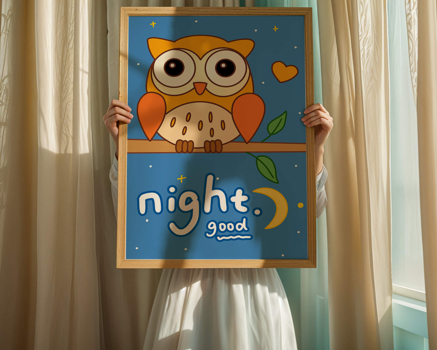 Colorful owl illustration with night theme and positive message