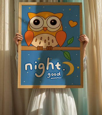 Colorful owl illustration with night theme and positive message
