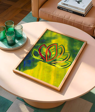 Diseño abstracto de loto con colores vivos y formas orgánicas