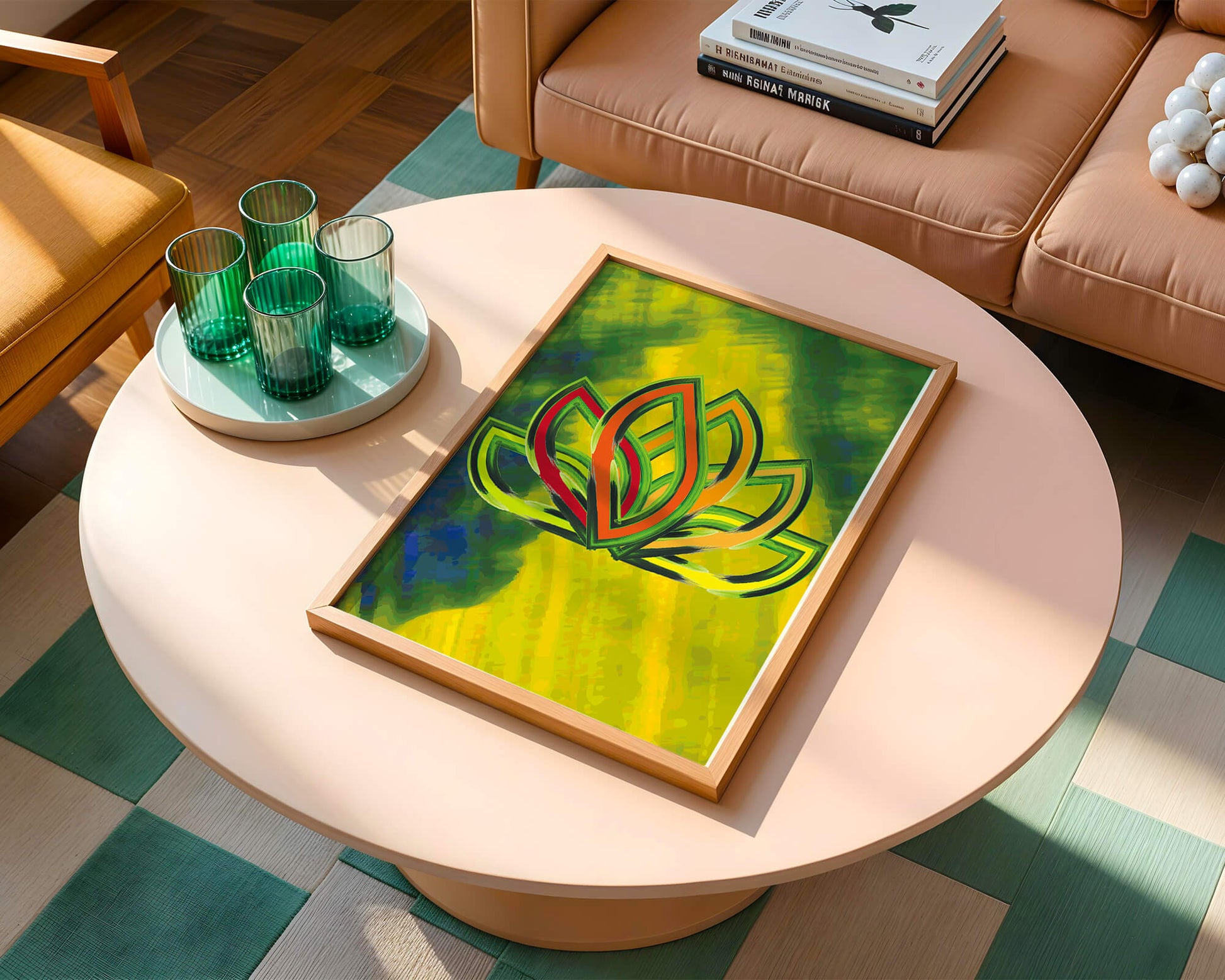 Diseño abstracto de loto con colores vivos y formas orgánicas