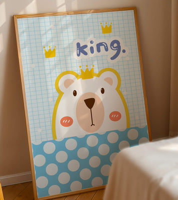 Adorable bear illustration with crown and playful text