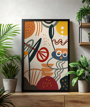 Arte geométrico abstracto con patrones y colores audaces