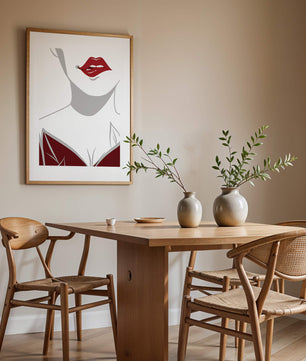 Minimalist Art with Red Lips and Elegant Dress - Mi tienda