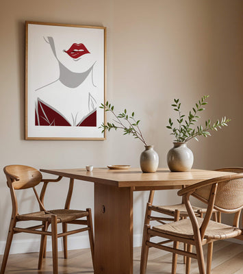 Minimalist Art with Red Lips and Elegant Dress