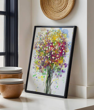 Abstract expressionist floral tree with vibrant colors