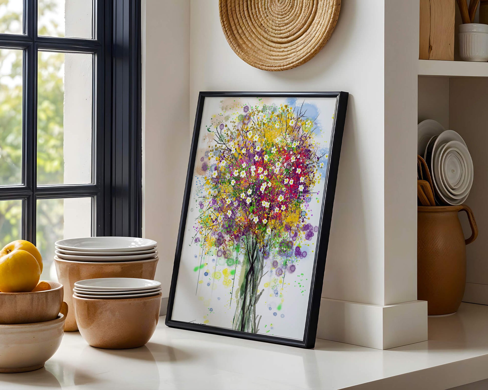 Abstract expressionist floral tree with vibrant colors