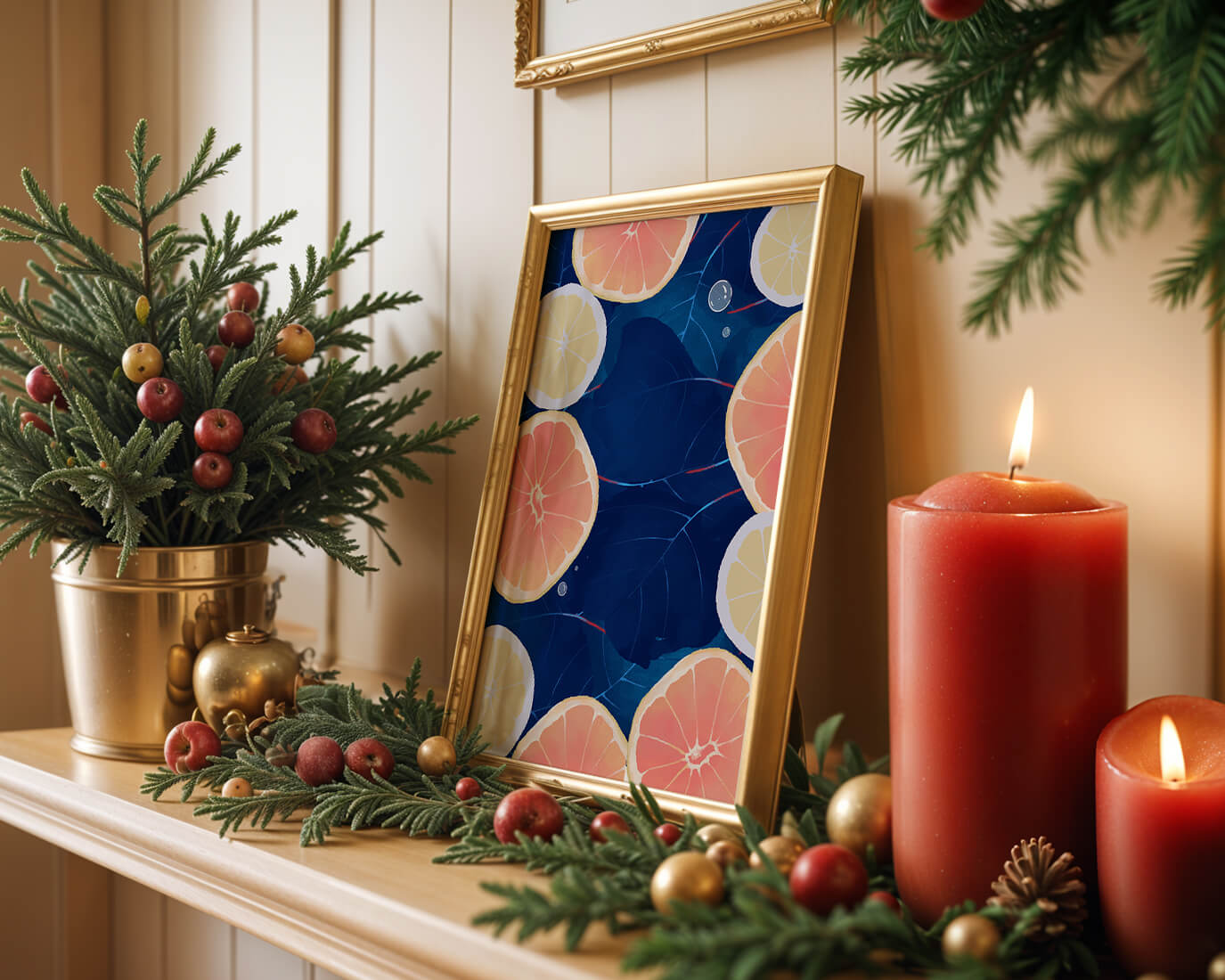 Frutas cítricas coloridas sobre fondo oscuro de hojas