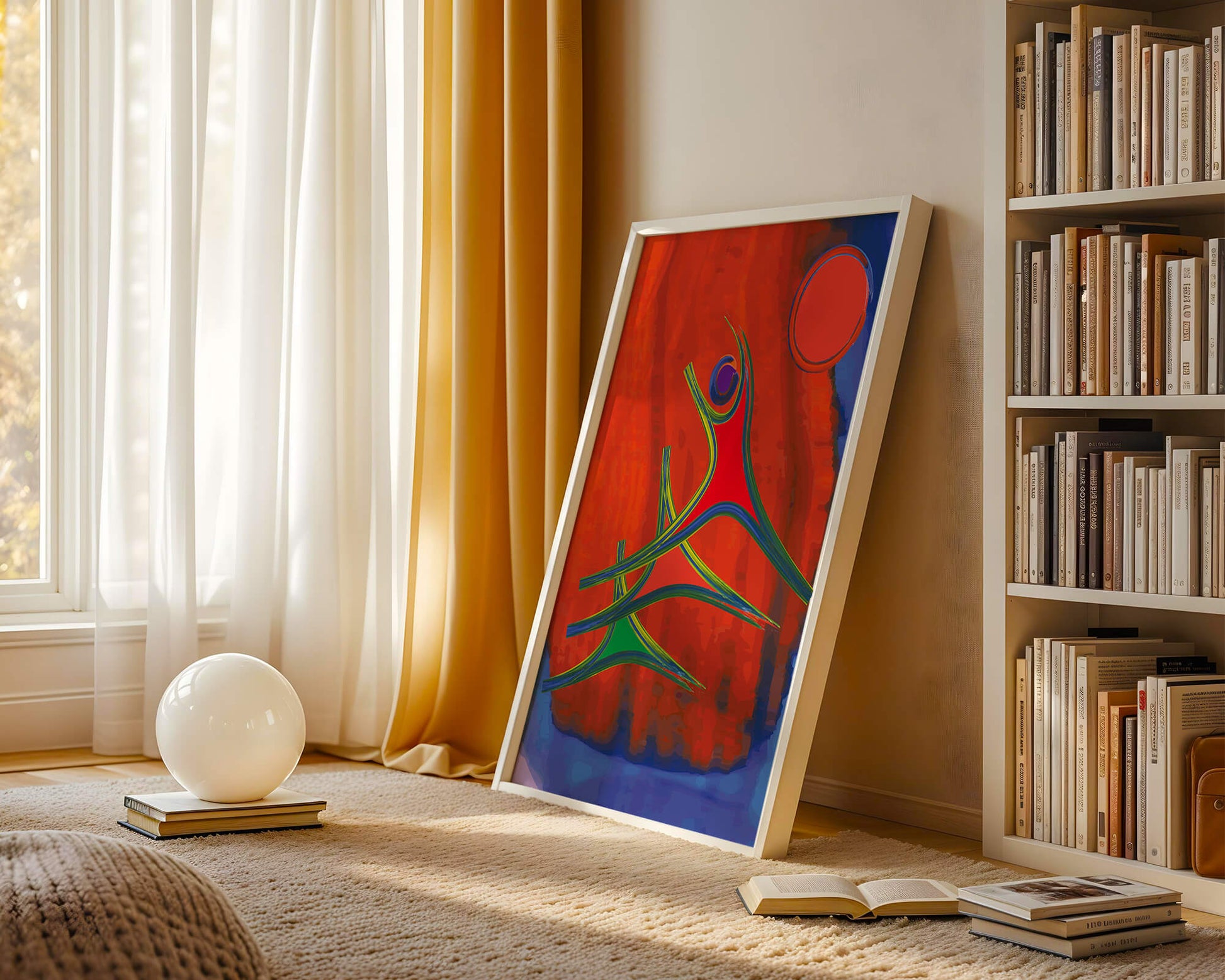Abstract colorful artwork with dynamic figures and bold colors